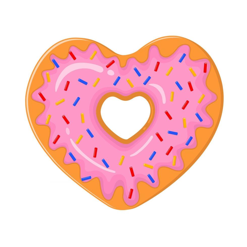 Heart shaped donut. Delicious dessert for Valentines day vector