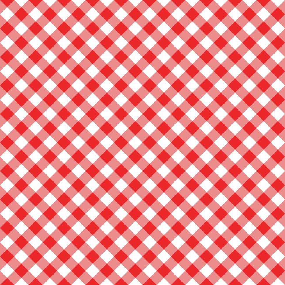 Diagonal gingham seamless pattern. Red and white squares background vector