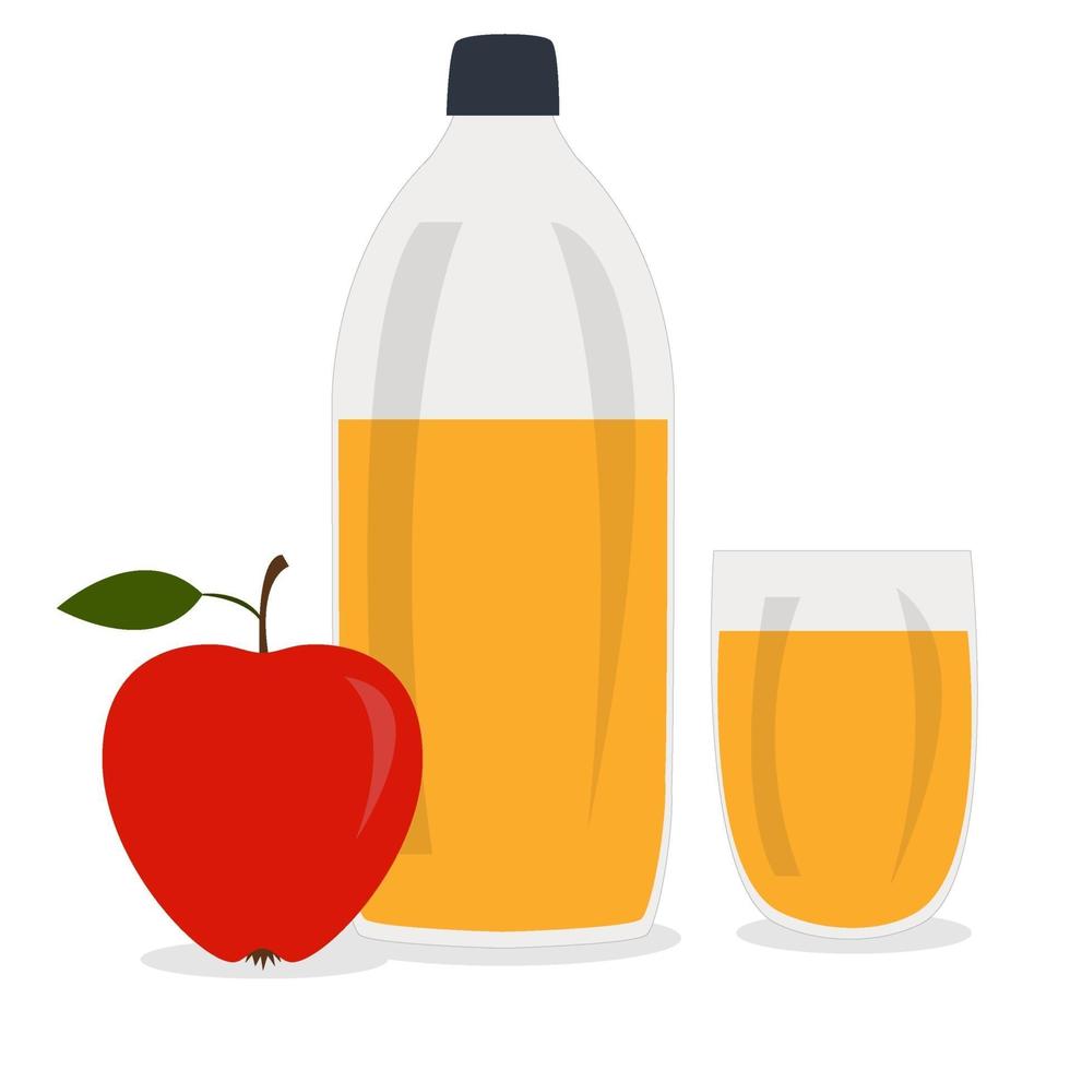 Bottle of apple cider vinegar, glass with drink and red apple vector