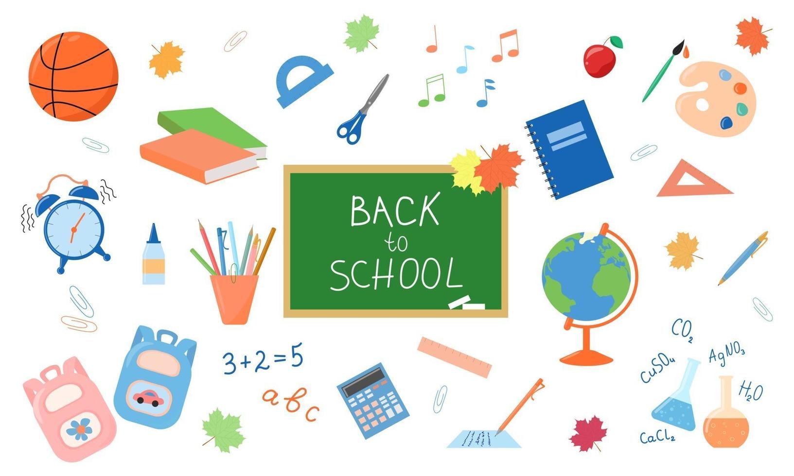 Big school set. Supplies collection. Education elements vector