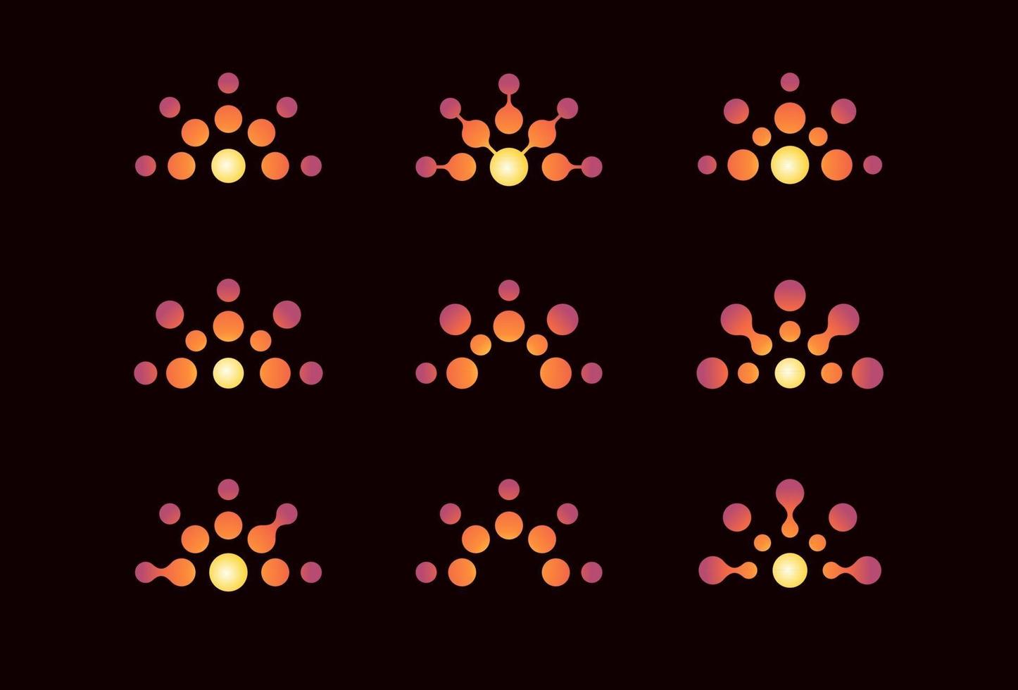 Set of logo concepts with stylized sun of dots. Orange sunset logo vector