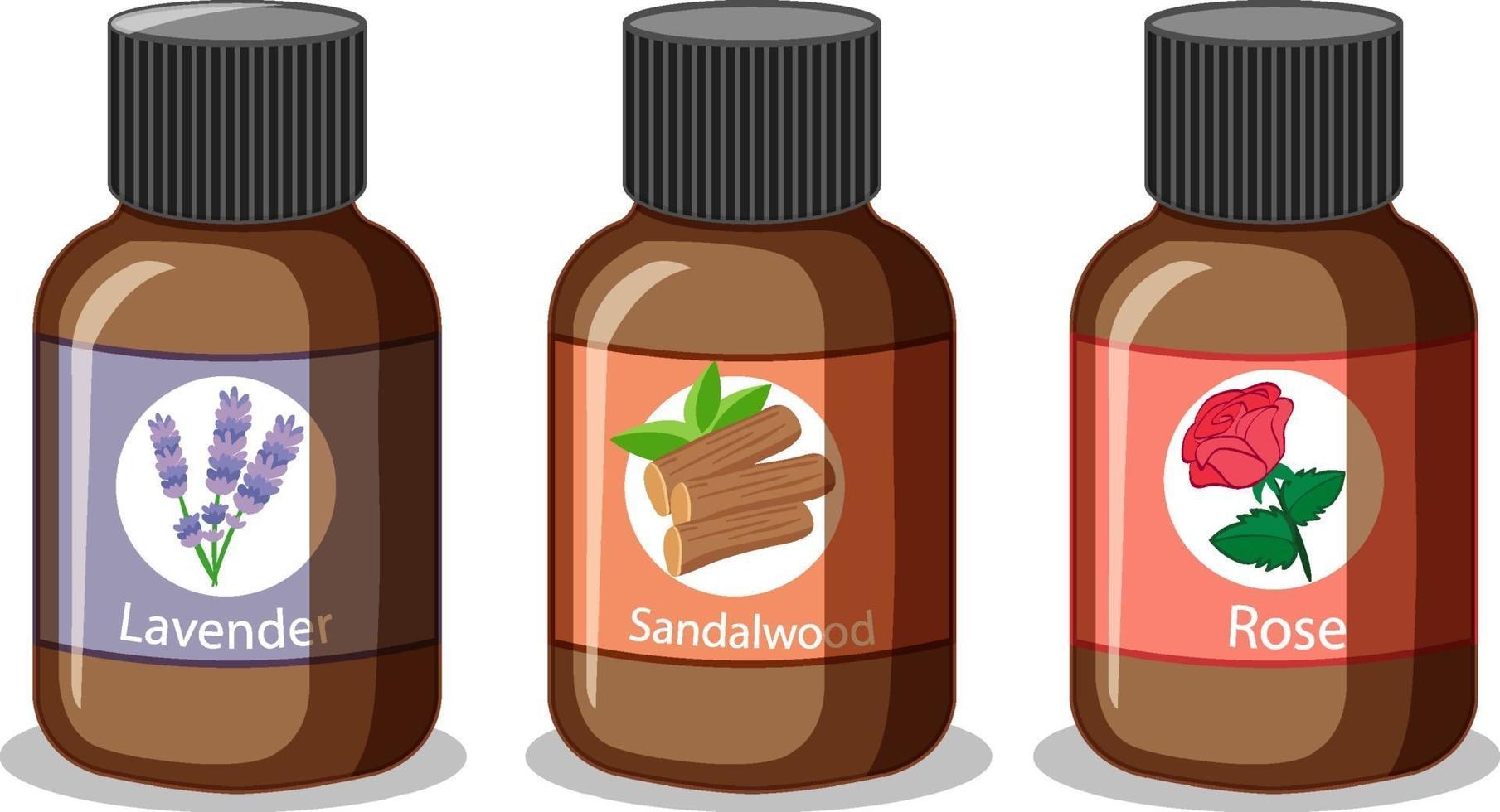 Set of different essential oil bottle isolated vector