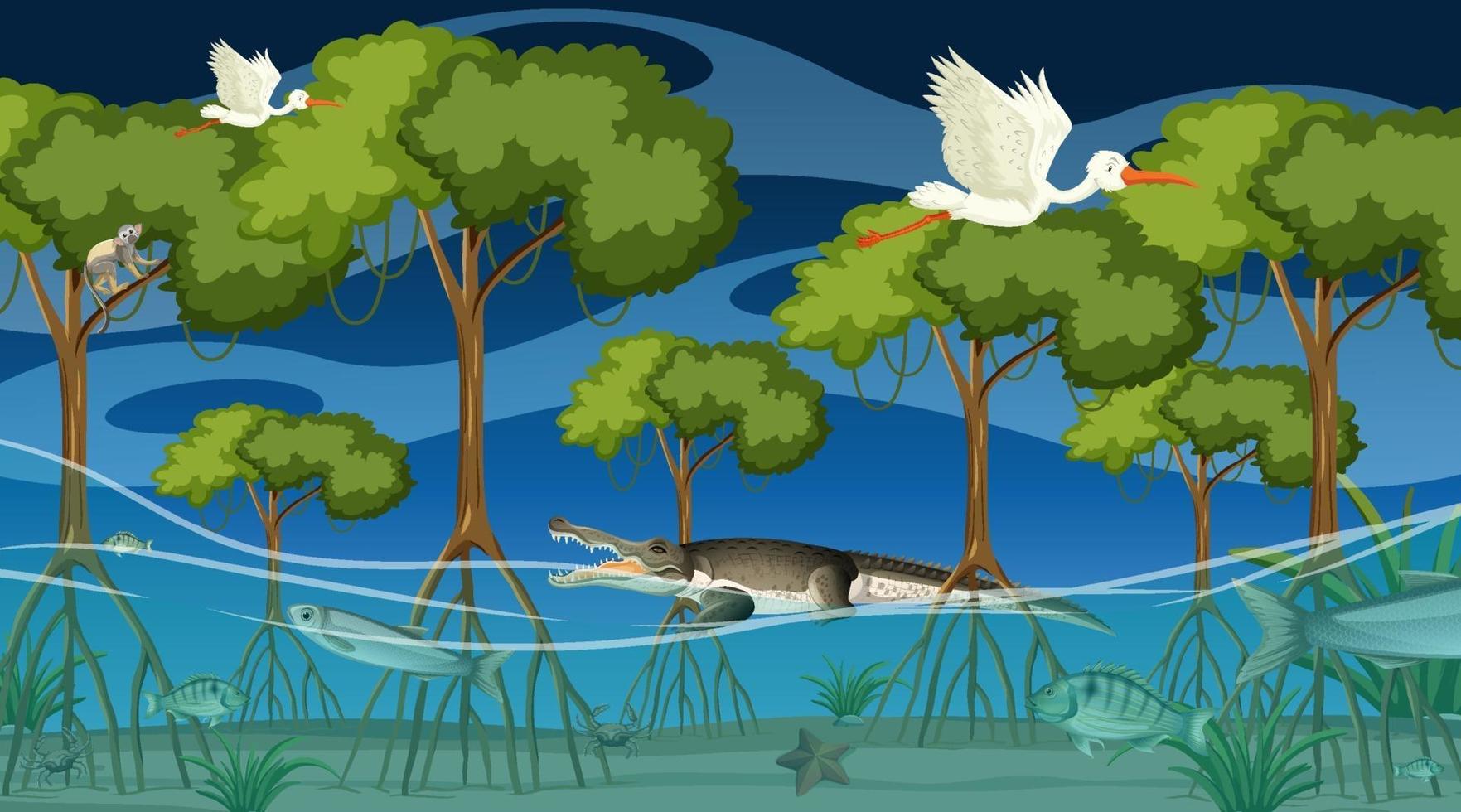 Animals live in mangrove forest at night scene 3022917 Vector Art at  Vecteezy