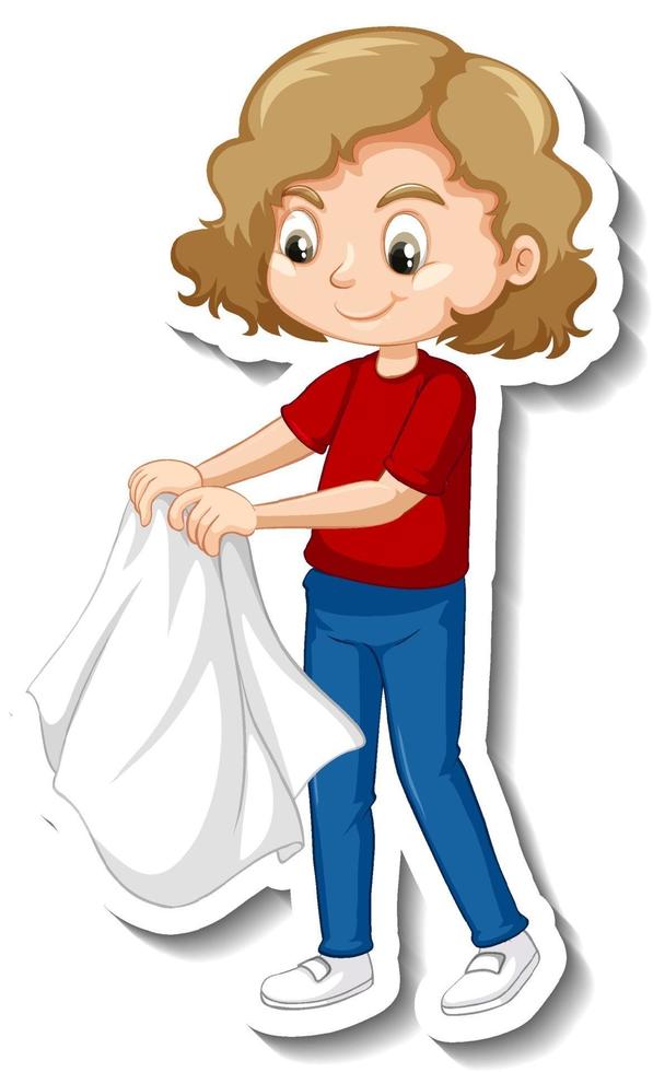 Sticker design with a girl take off her coat isolated vector