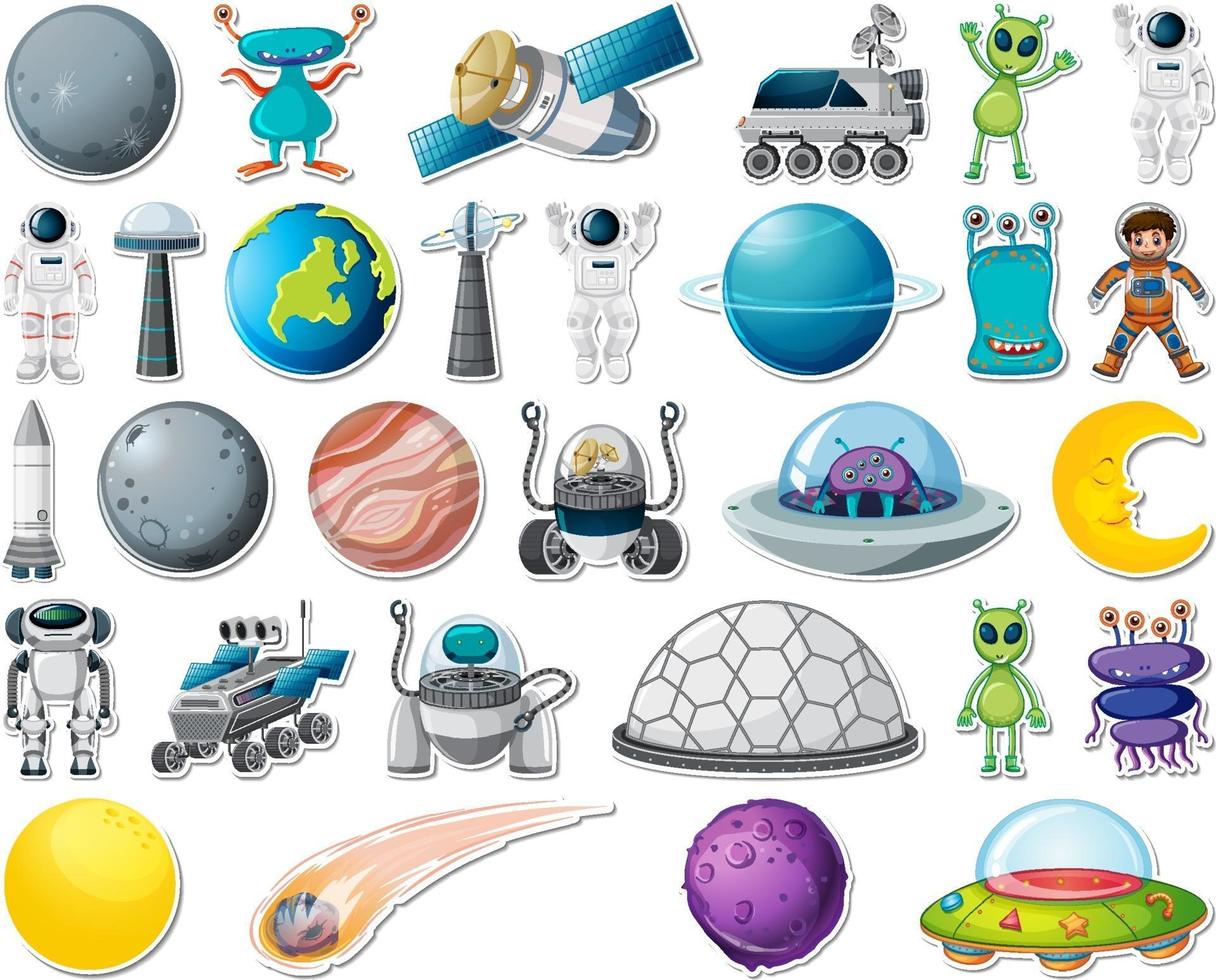 Set of stickers with Solar system objects isolated vector