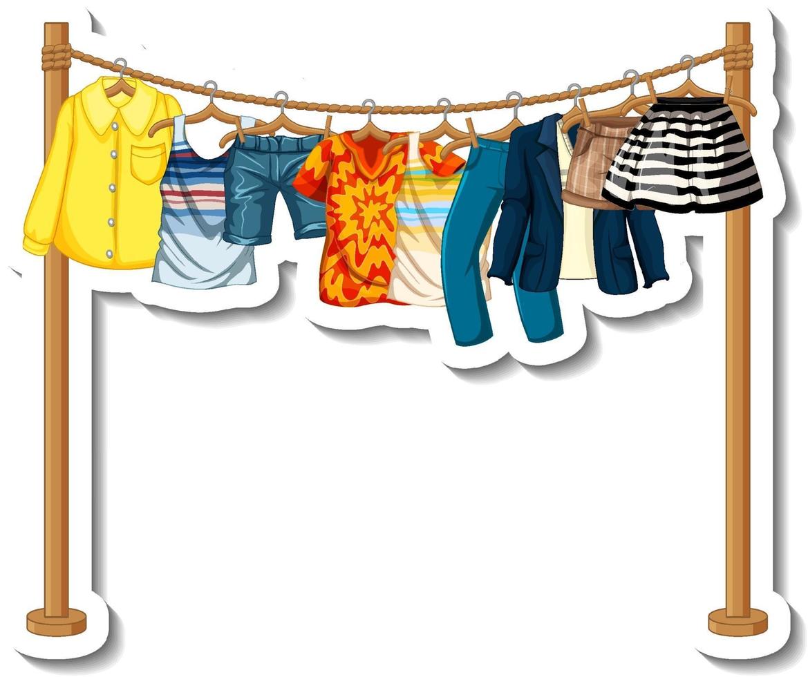 Clothes racks with many clothes on hangers vector