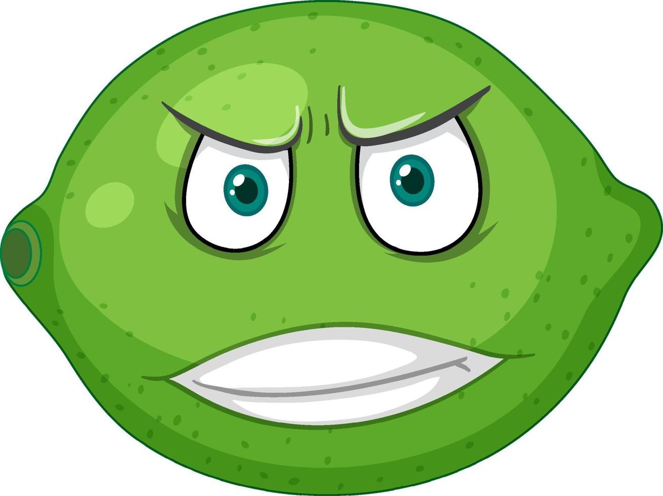 Green lemon with angry face expression on white background vector