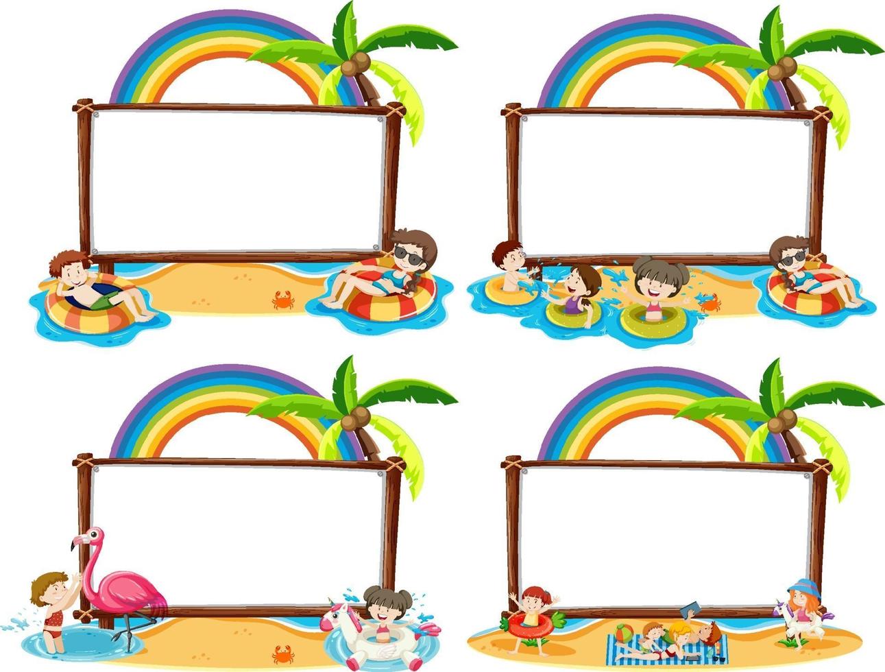 Summer beach theme with blank banner isolated on white background vector