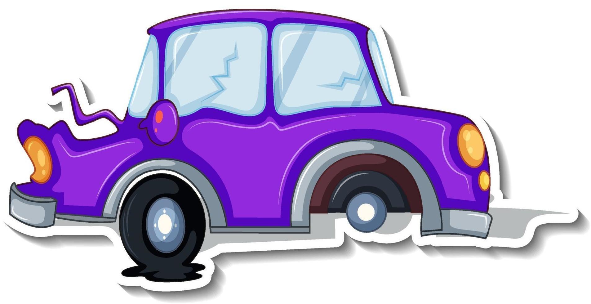 Sticker design with wrecked car isolated vector