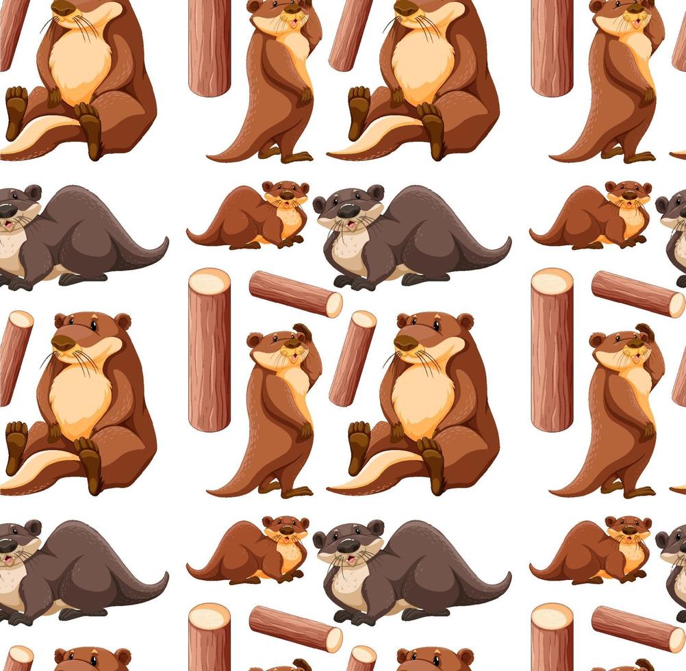 Seamless pattern with cute otter in different poses vector