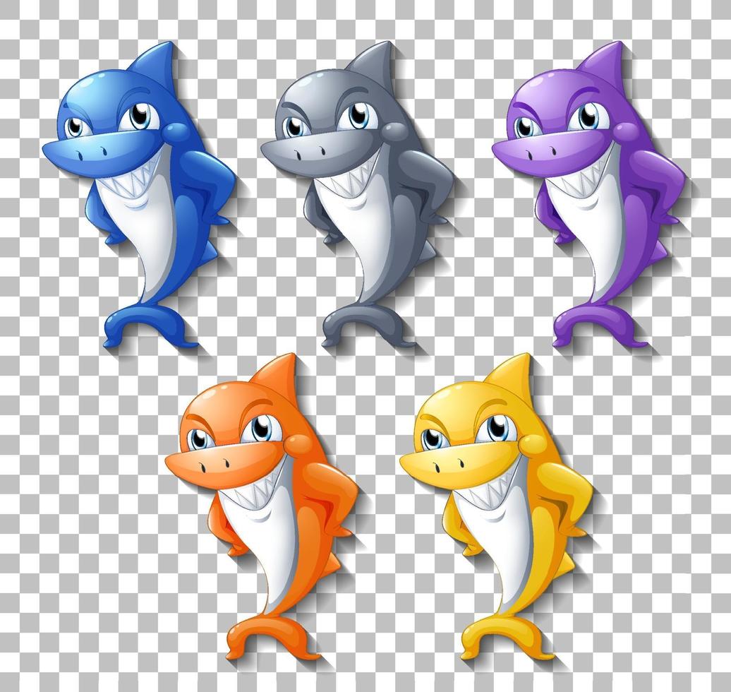 Set of smiling cute sharks vector