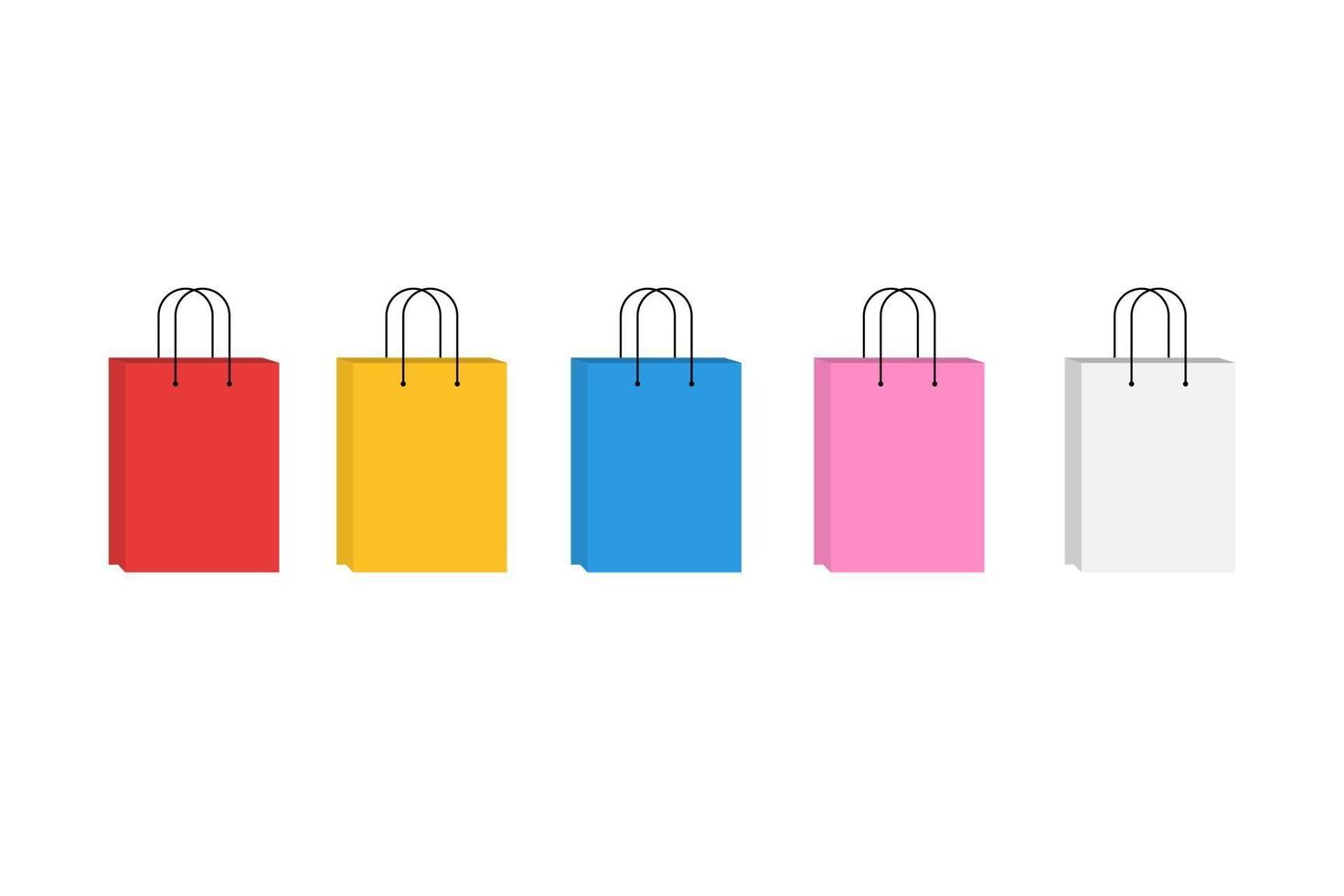 Colorido conjunto de bolsas de compras vacías aislado sobre fondo blanco. vector