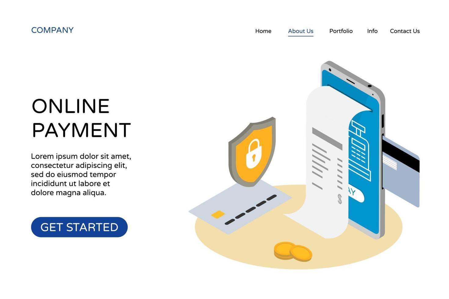 Online payment landing page web site design template. Isometric vector