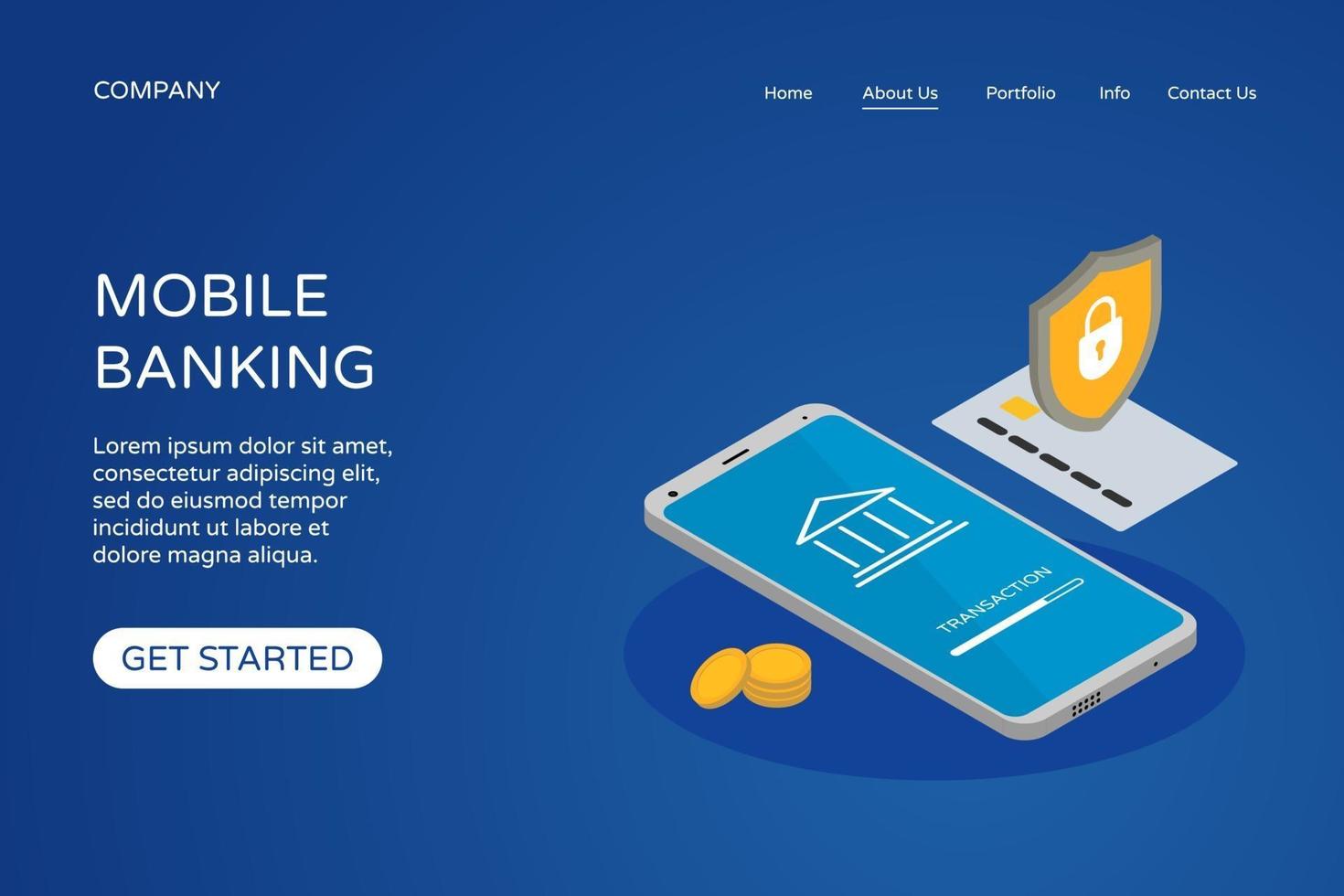 Online mobile banking landing page website design template. Isometric vector