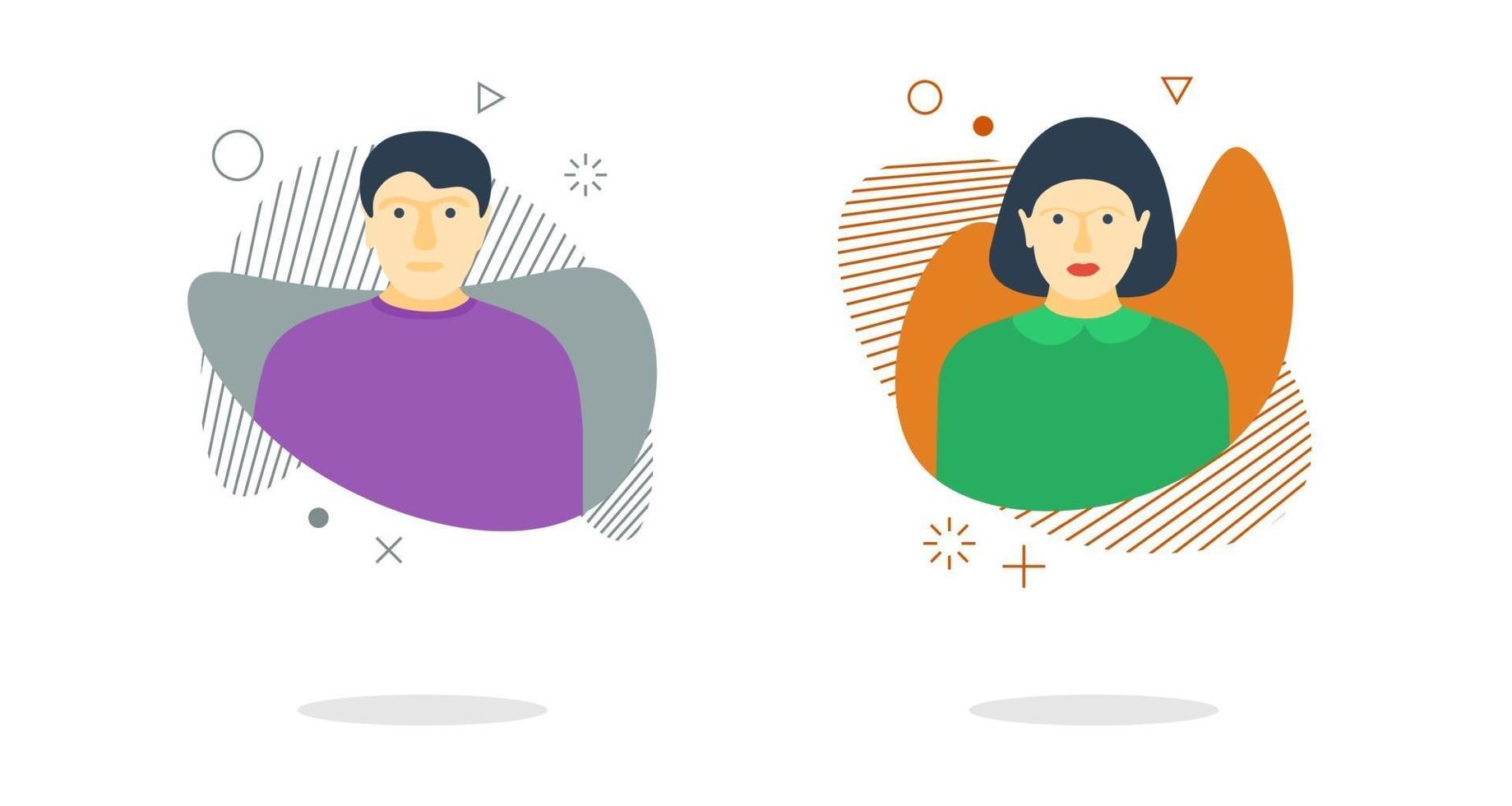 Man woman avatar set on dynamic modern liquid element graphic flat vector