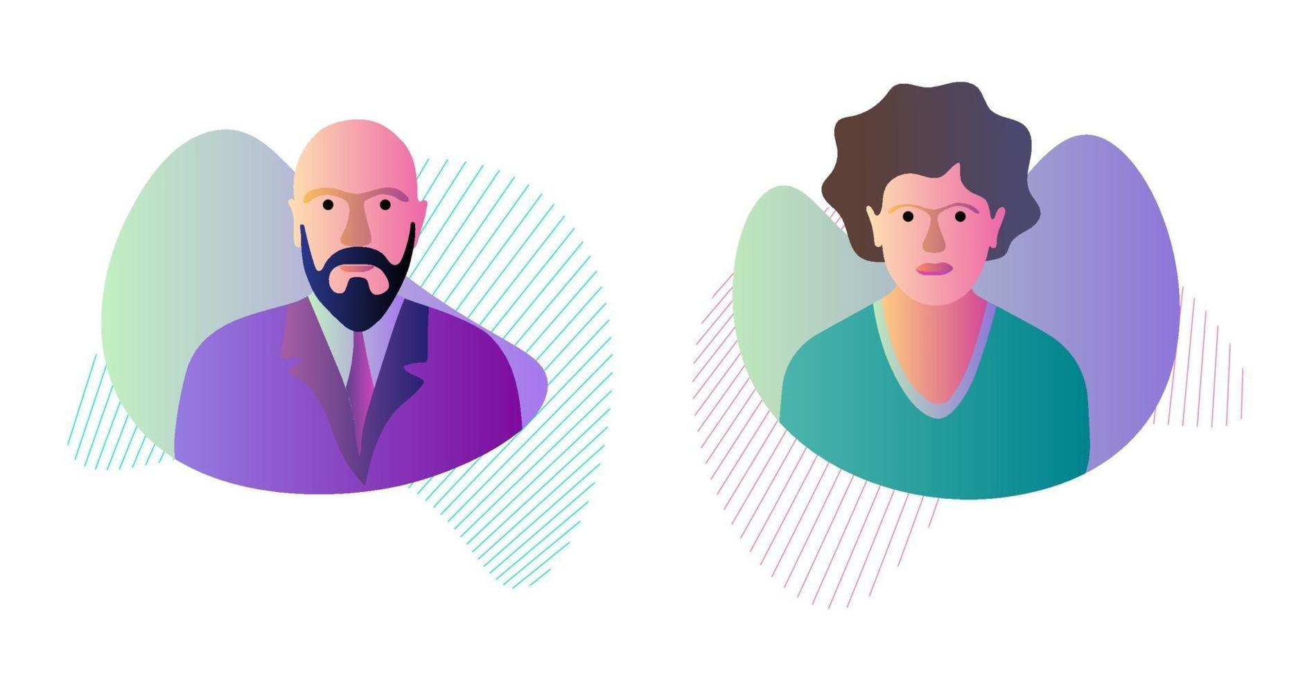 Male female on dynamic modern liquid element graphic gradient flat vector