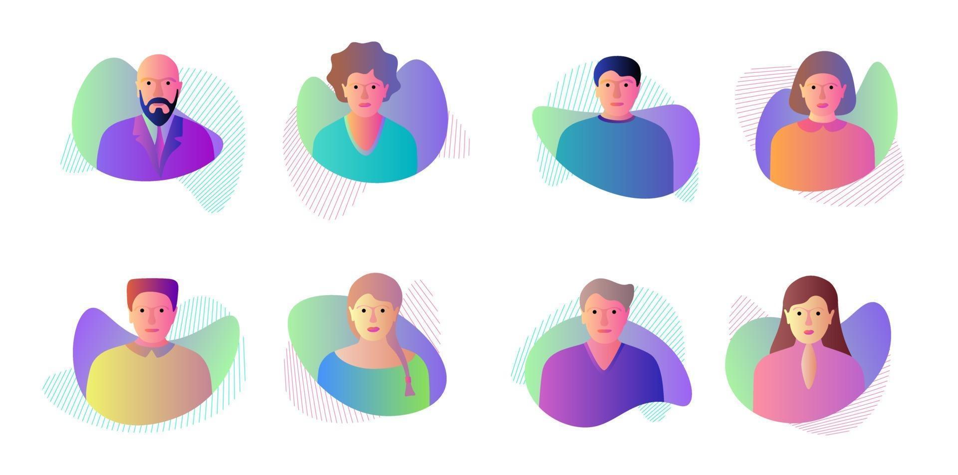 Man woman avatar set on dynamic modern liquid element graphic gradient vector