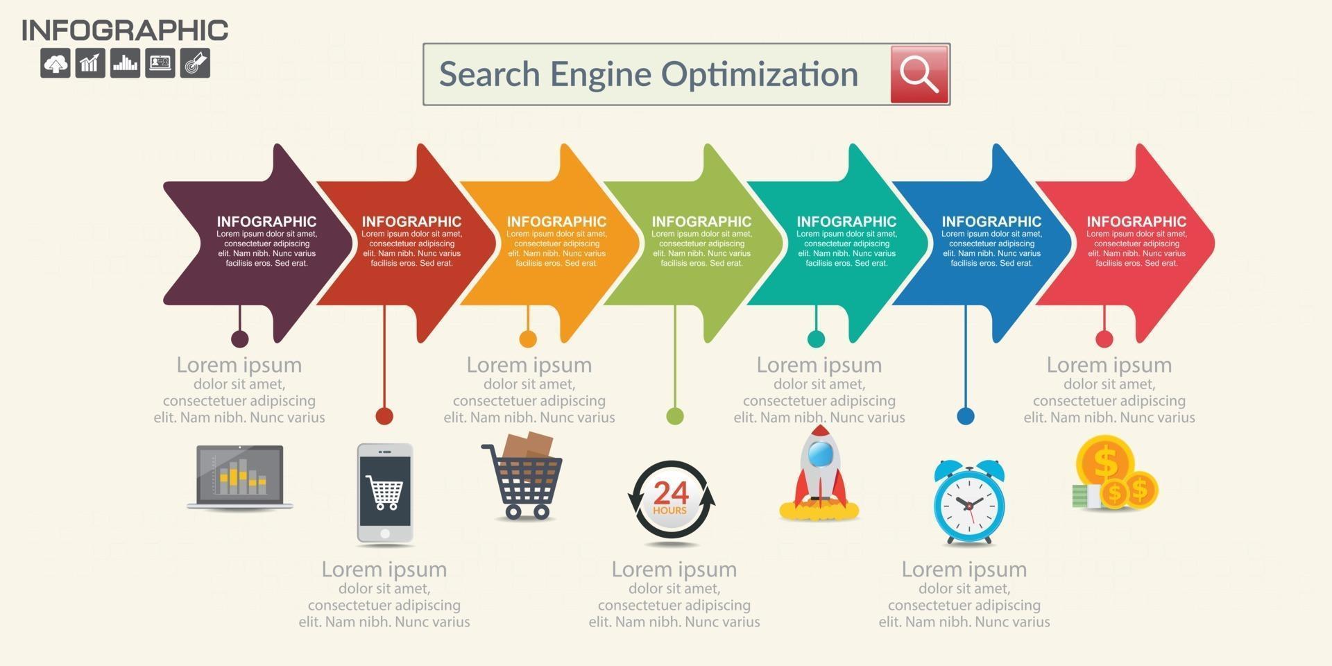 Seo internet marketing infographics set with step and icons vector