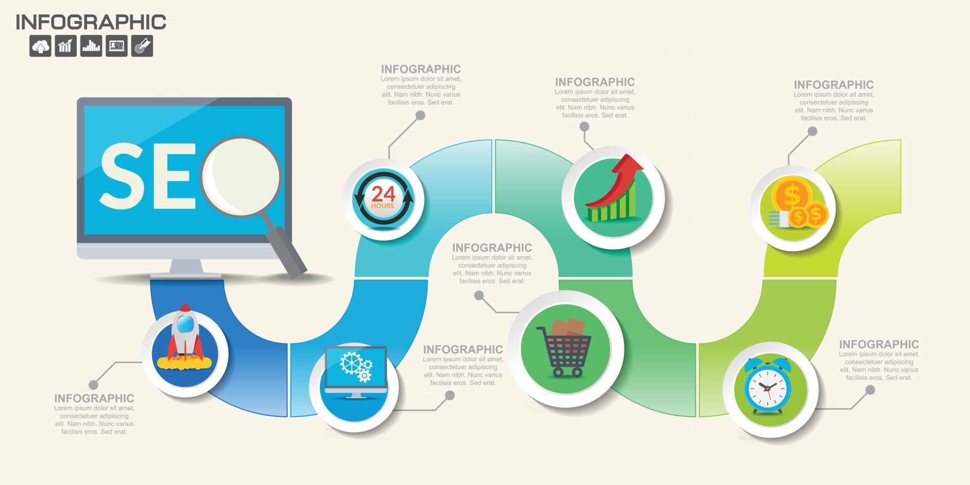 Download Seo internet marketing infographics set with step and icons 3023663 Vector Art at Vecteezy