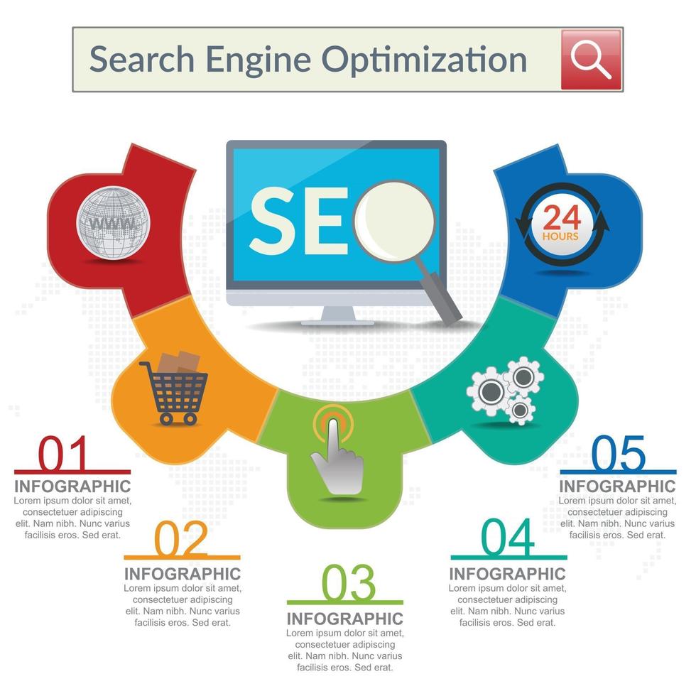 SEO infografía de marketing en Internet con paso e iconos vector