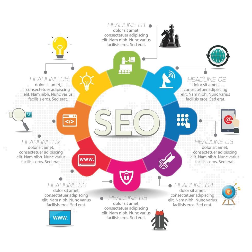 Seo internet marketing infographics set with step and icons vector