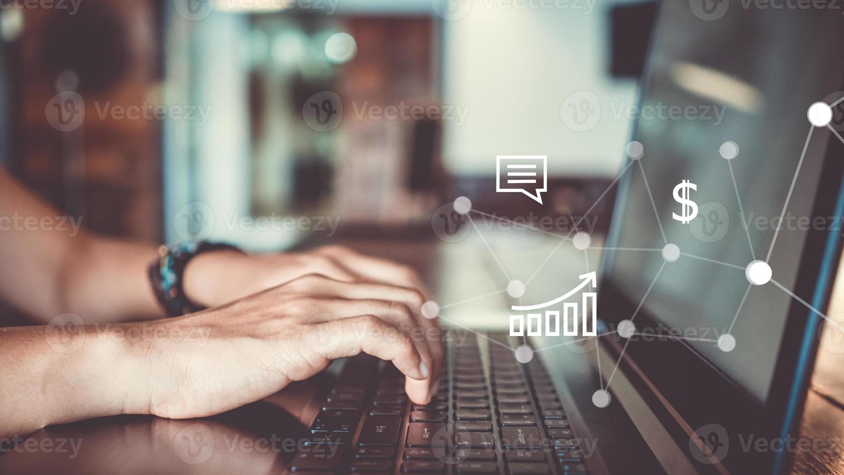 Woman use technology devices smartphone and laptop to work or study do connect communication business photo