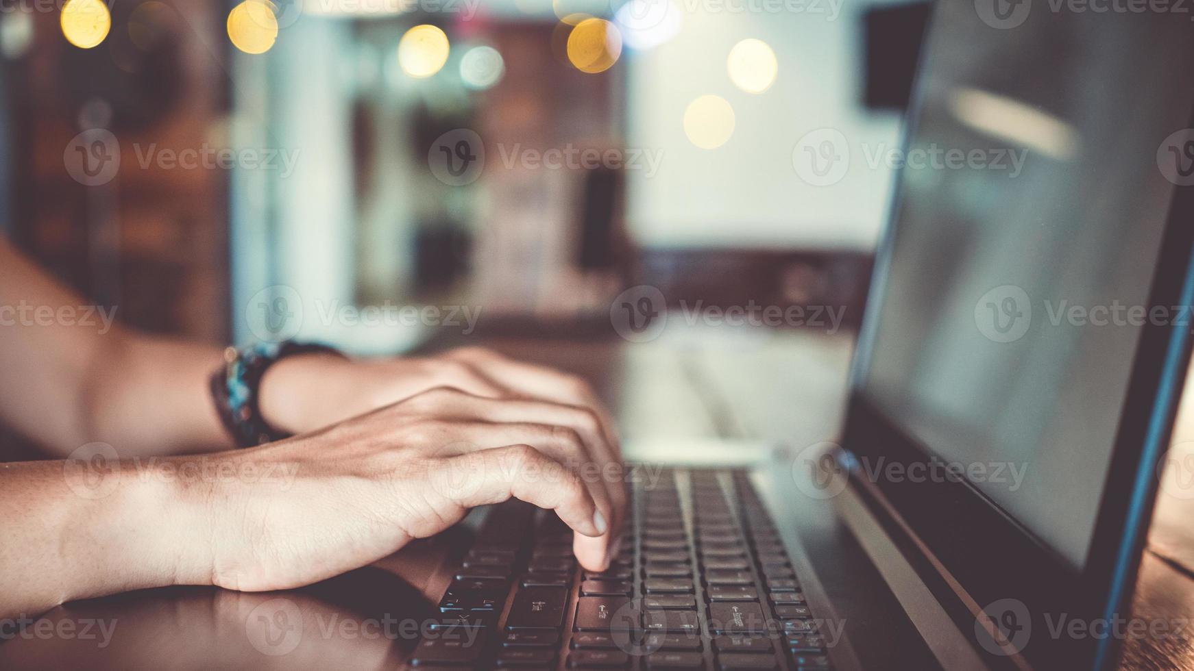 Woman use technology devices smartphone and laptop to work or study do connect communication business photo