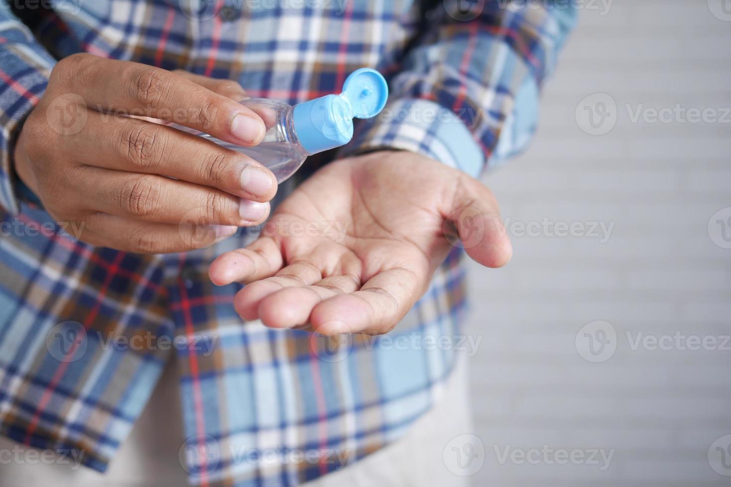 Using sanitizer liquid for preventing corona virus photo