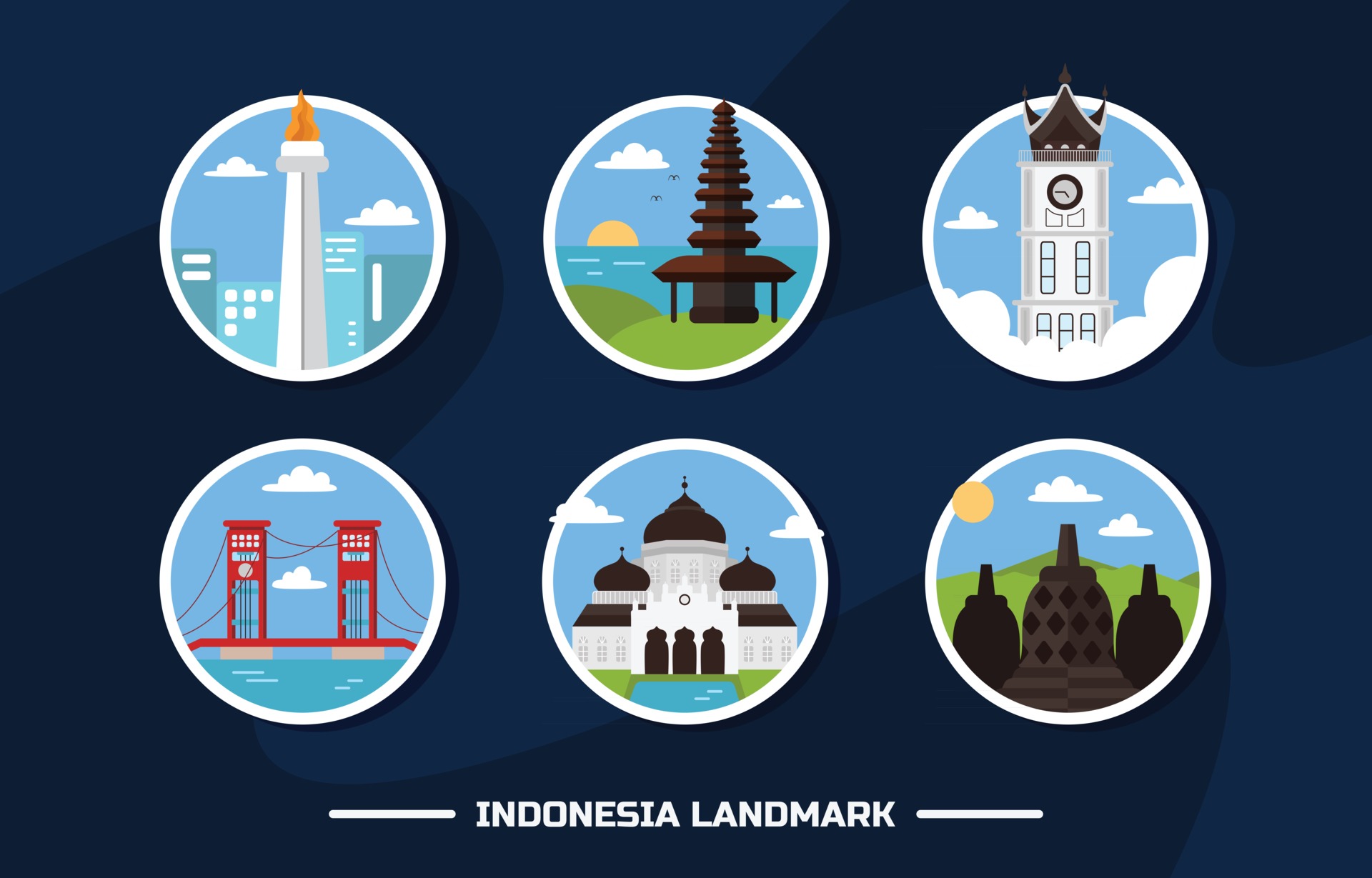 Indonesia Landmark Icon Set 3024240 Vector Art at Vecteezy