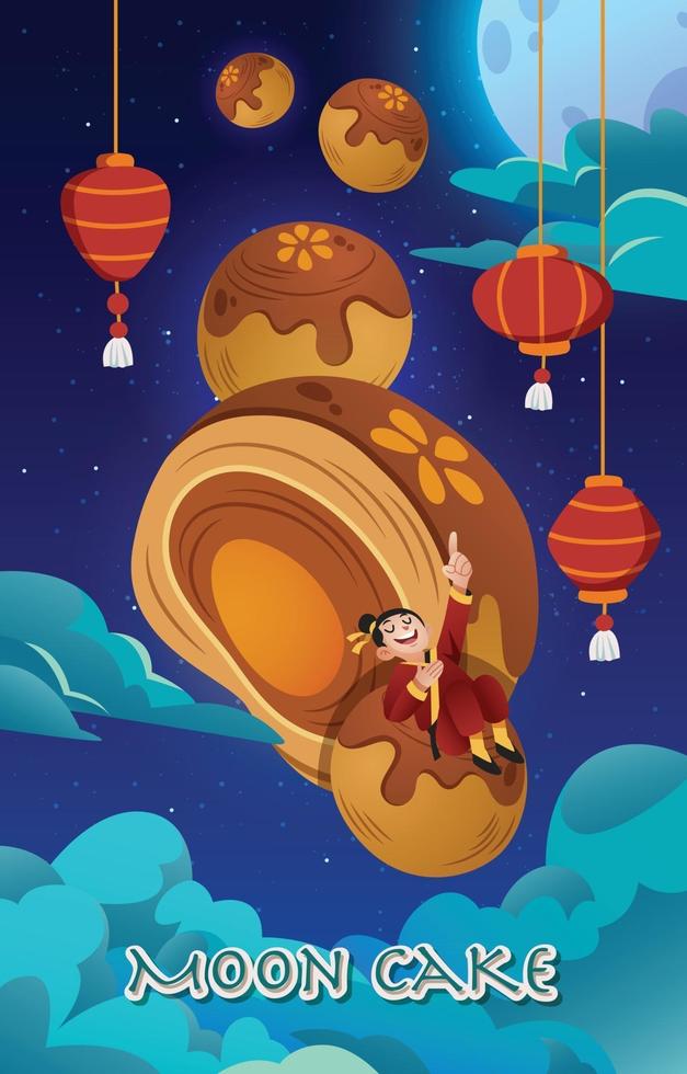 concepto de fantasía del festival mooncake vector