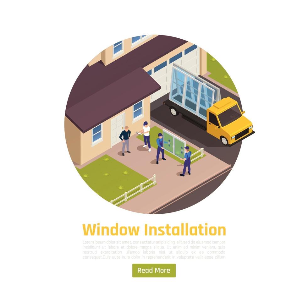 Window Installation Isometric Composition Vector Illustration