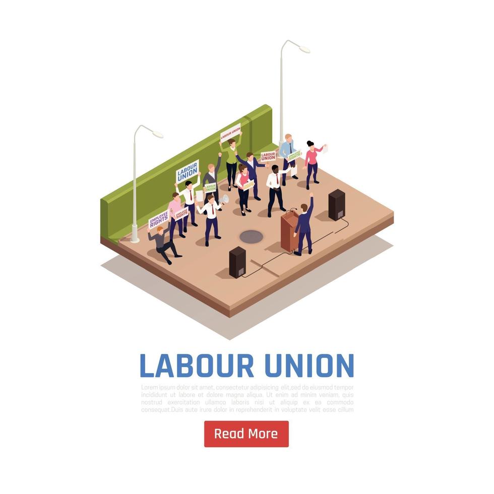 Labor Union Employees Isometric Composition Vector Illustration
