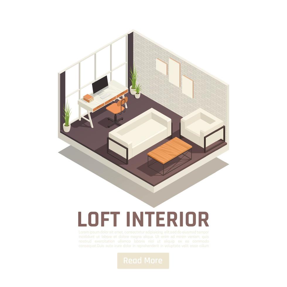 Loft Interior Isometric View Vector Illustration