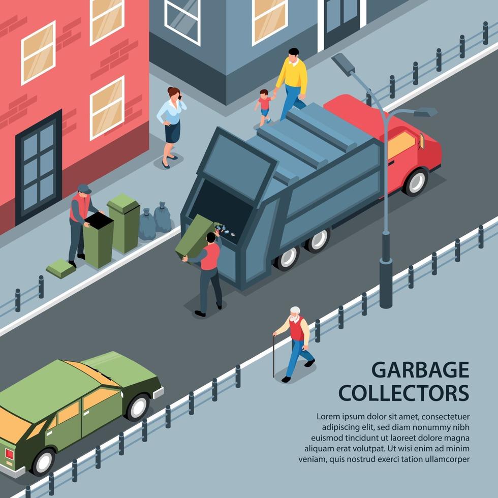 Street Garbage Collectors Background Vector Illustration