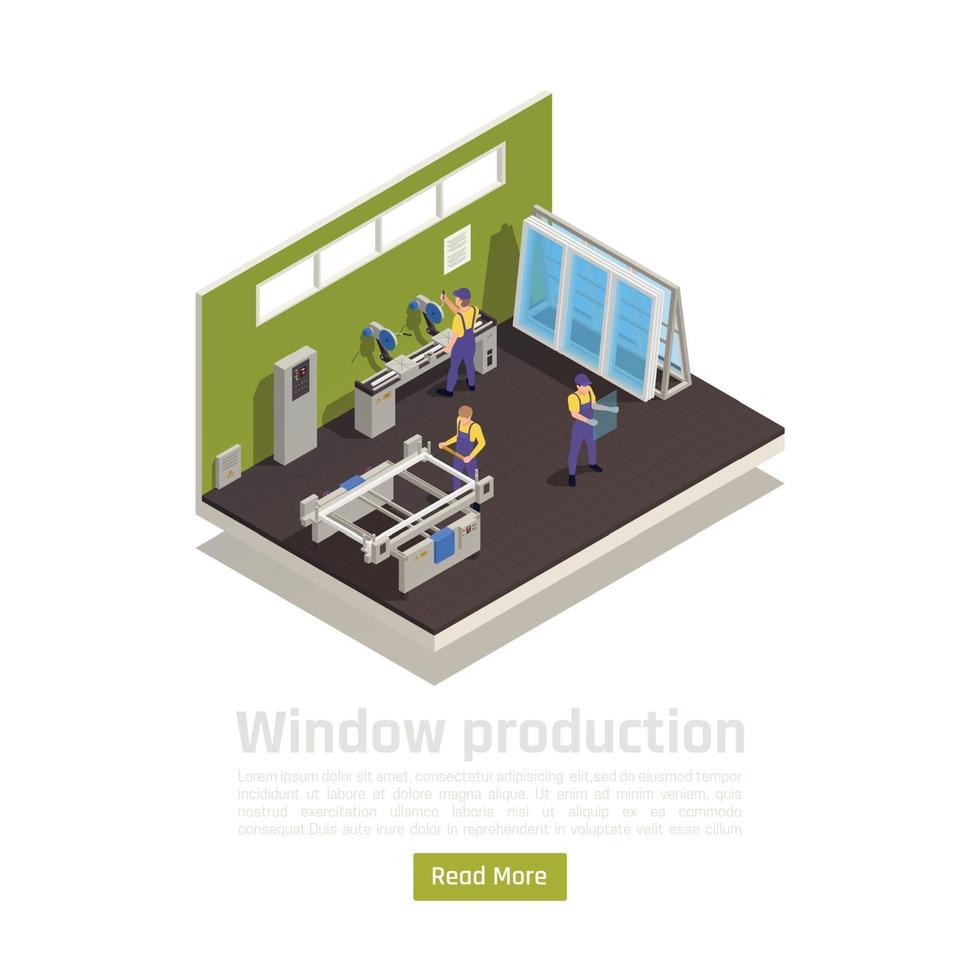 Window Production Isometric Composition Vector Illustration