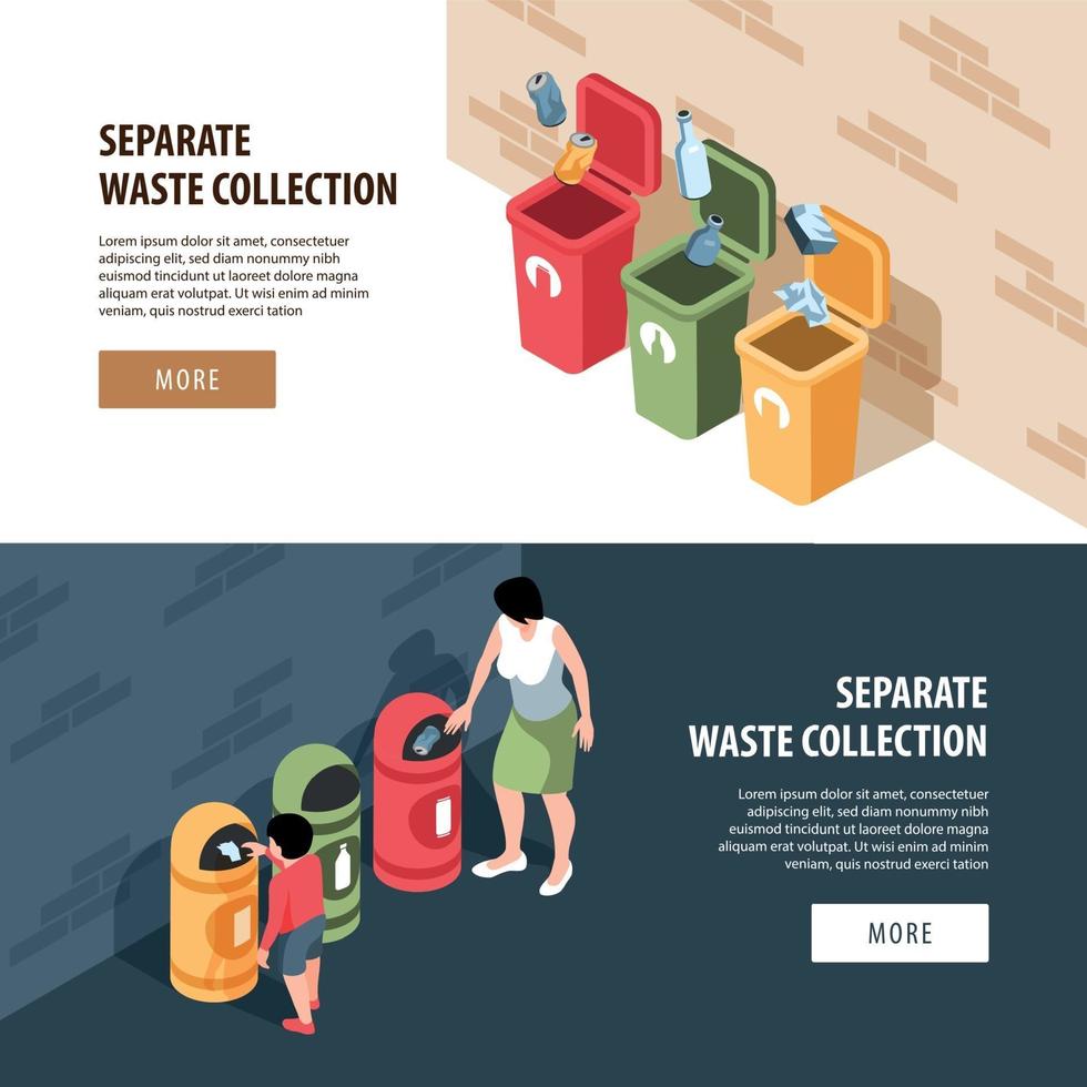 Waste Collection Horizontal Banners Vector Illustration