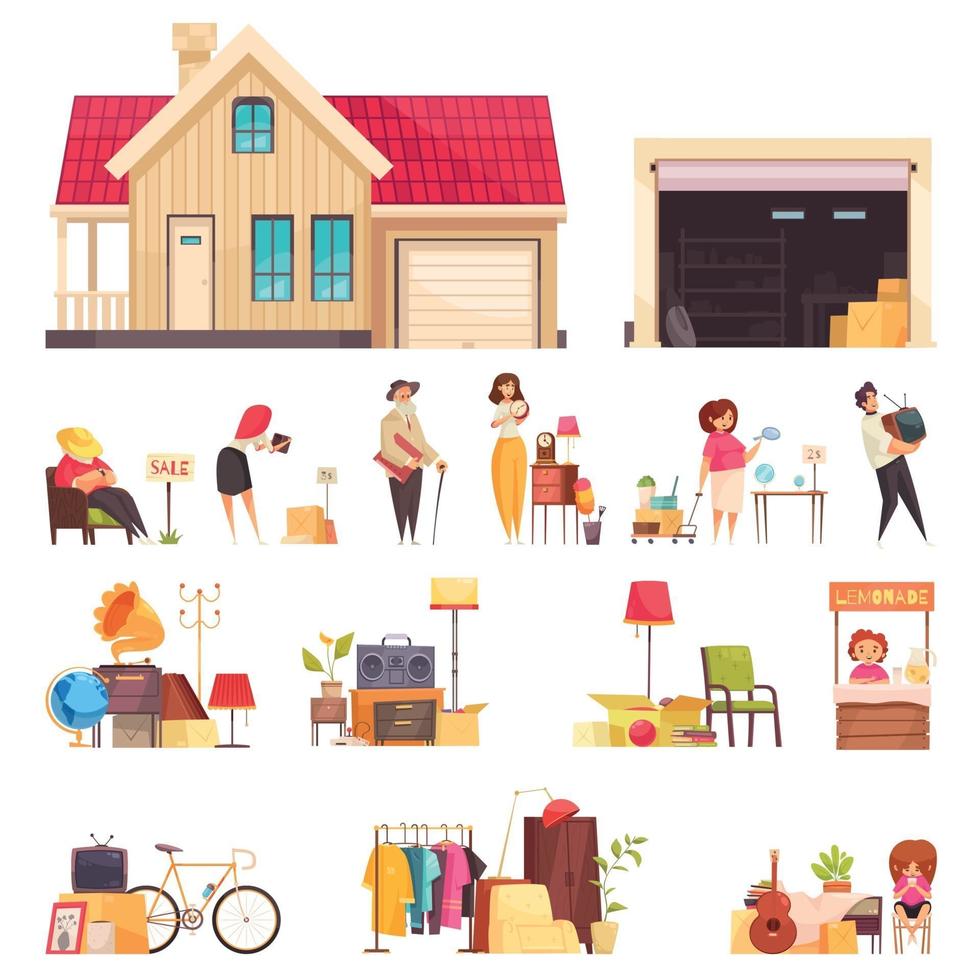 Garage Sale Icons Set Vector Illustration