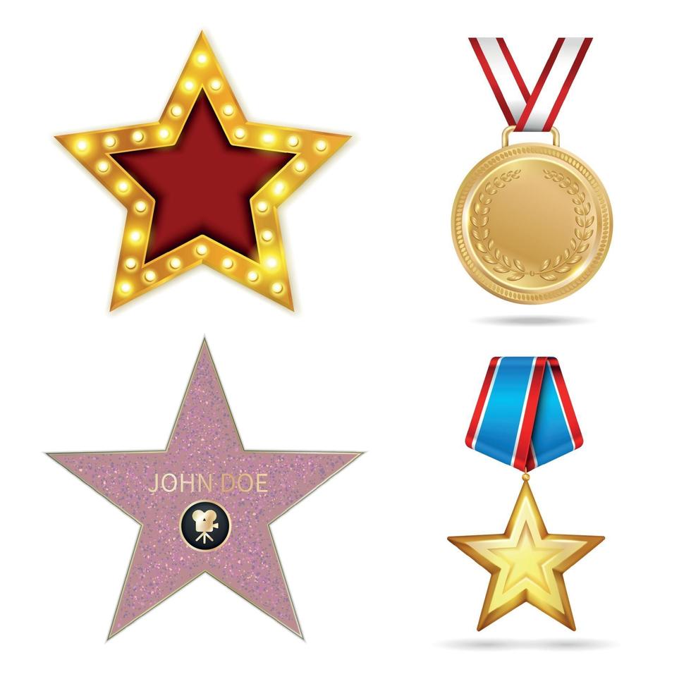 Realistic Star Awards Set Vector Illustration