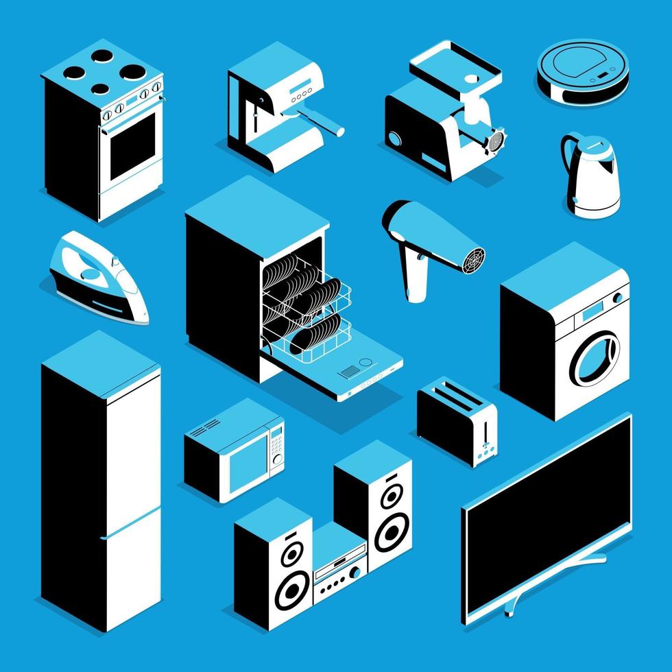 Ilustración de vector de conjunto de electrodomésticos isométricos