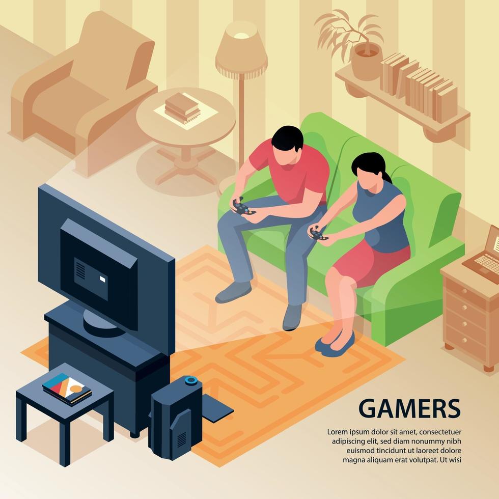 Gamers Family Isometric Background Vector Illustration