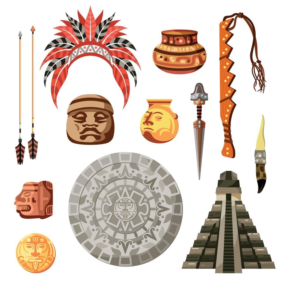 Maya Civilization Culture Icon Set Vector Illustration