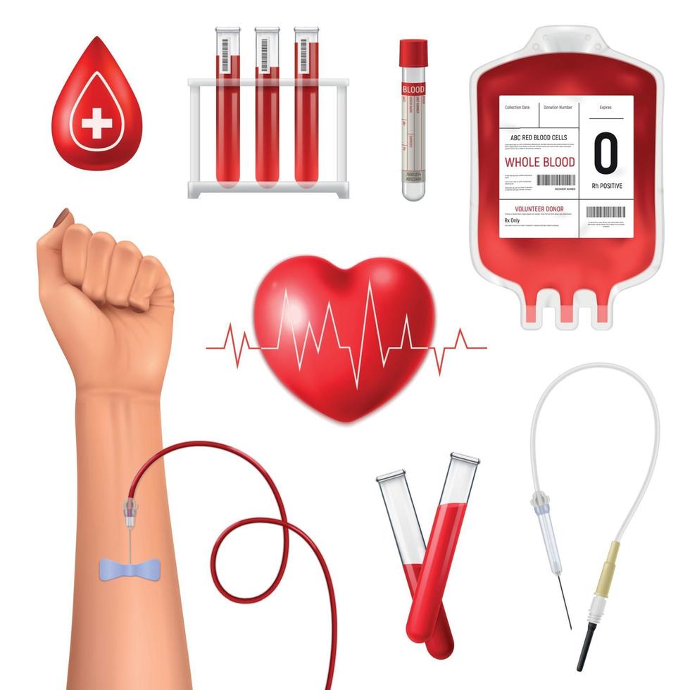 Realistic Blood Donor Set Vector Illustration