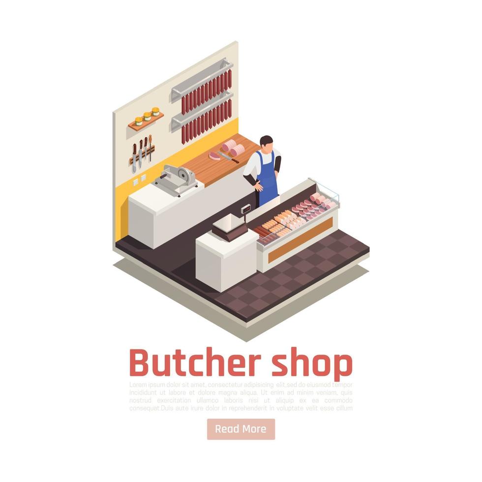 Butcher Shop Isometric Composition Vector Illustration