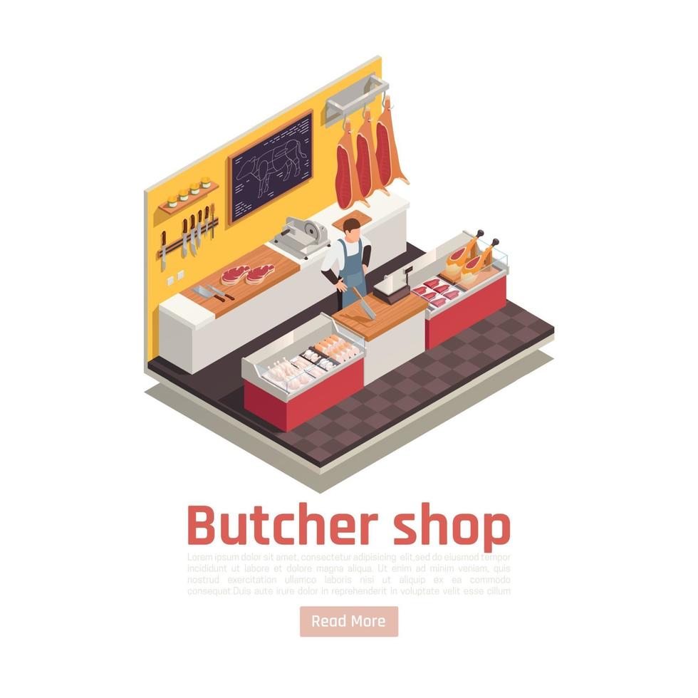 Butcher Shop Isometric Composition Vector Illustration