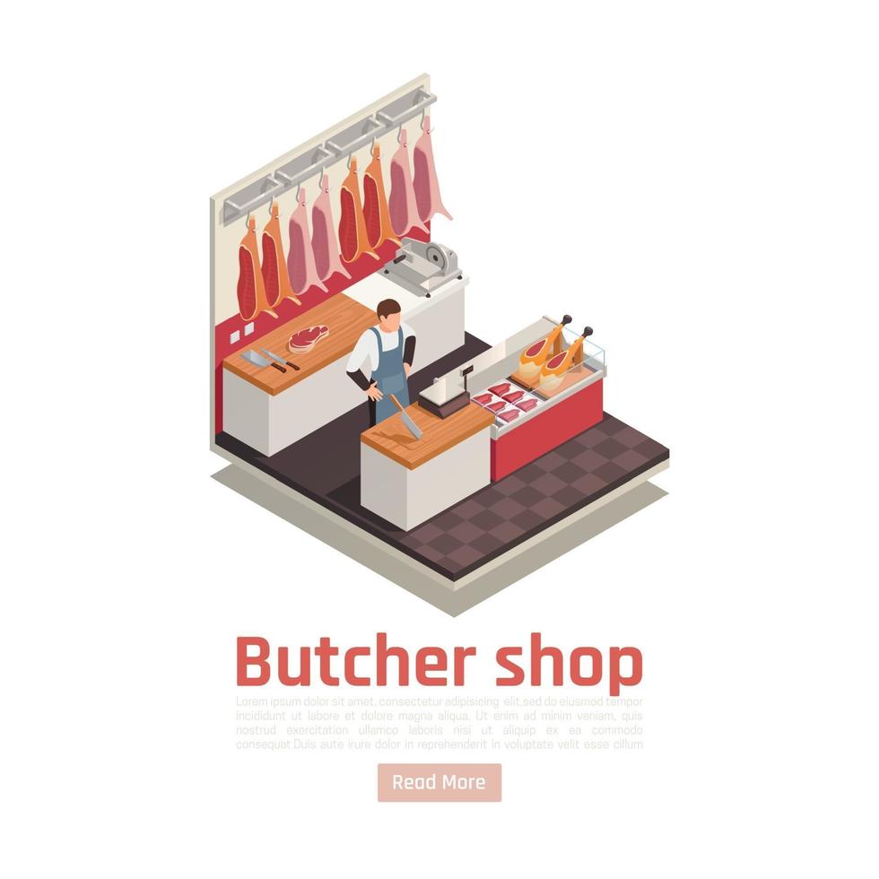 Butcher Shop Isometric Composition Vector Illustration