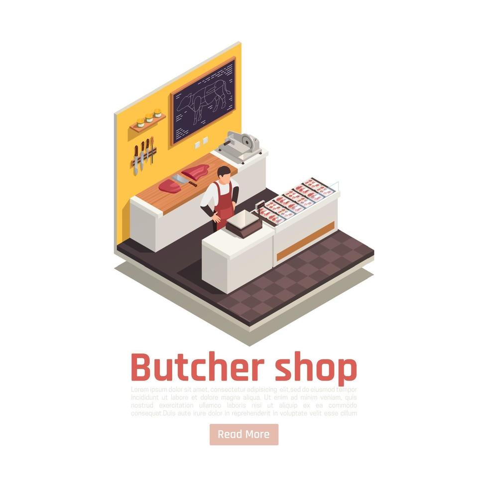 Butcher Shop Isometric Composition Vector Illustration