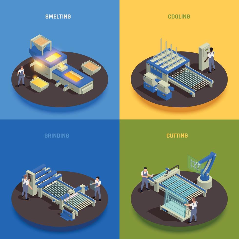 Glass Production Isometric Concept Vector Illustration