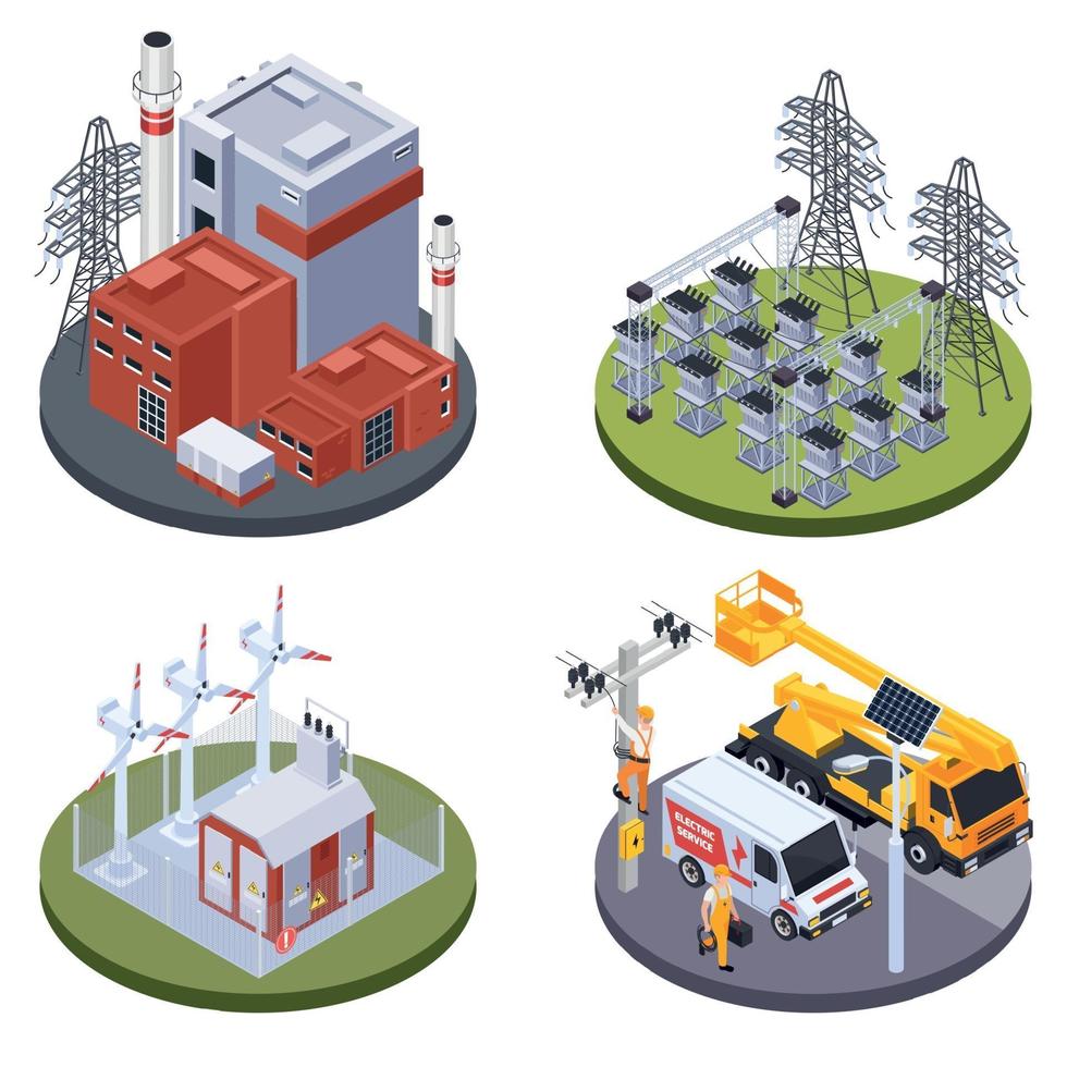 Electricity Isometric 2x2 Design Concept Vector Illustration