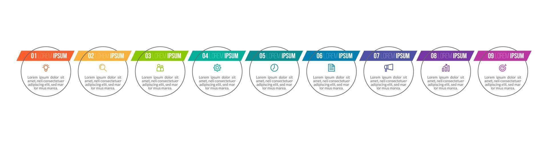 Diseño infográfico vectorial con iconos y 9 opciones o pasos. vector