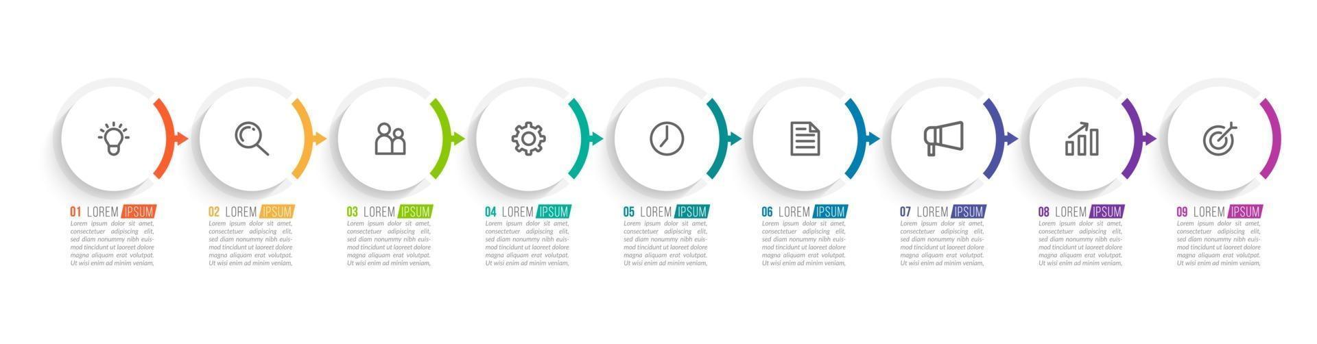 Diseño infográfico vectorial con iconos y 9 opciones o pasos. vector